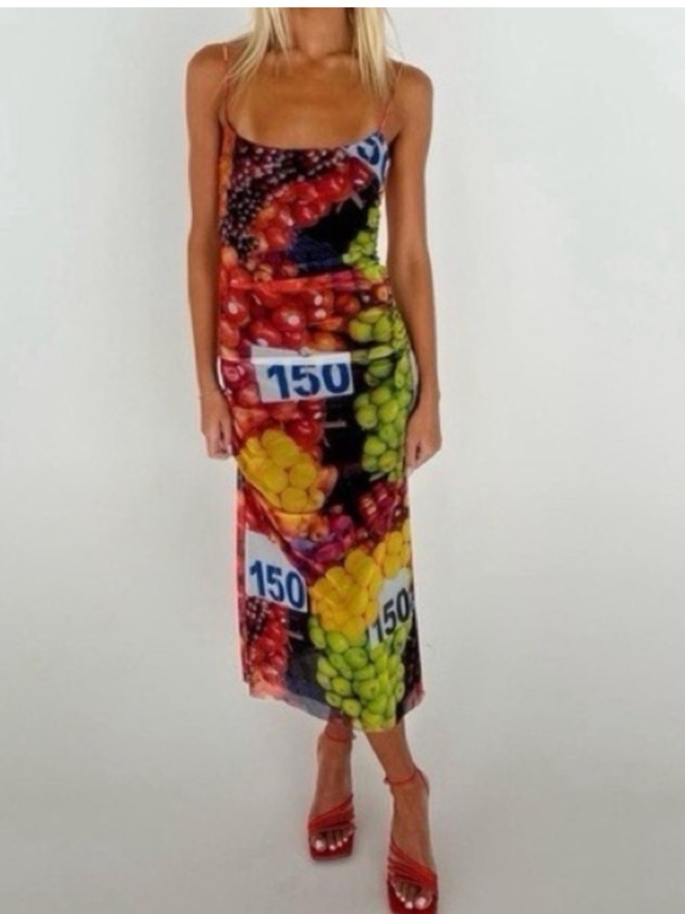 ZARA Mesh Colorful Fruit Print Midi Dress NWT - Picture 14 of 14